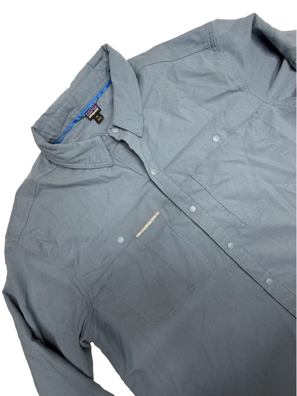 Patagonia Early Rise Stretch Shirt Mens XL Blue Roll Tab Sleeve Snap Front